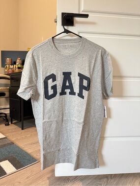 GAP Gray Crewneck Tee with Navy Block Logo